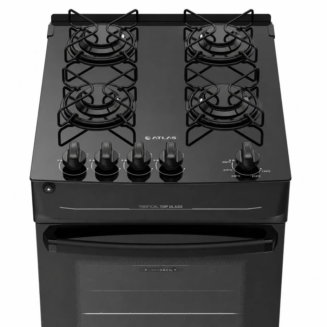 Fogão de Piso 4 Bocas Atlas Tropical Top Glass Preto Bivolt ,Mesa de Vidro, Acendimento Automático e Forno 48L - Imagem 2