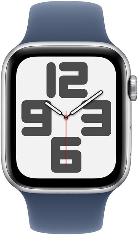 Apple Watch SE GPS • Caixa prateada de alumínio – 44 mm • Pulseira esportiva denim – P/M - Imagem 2
