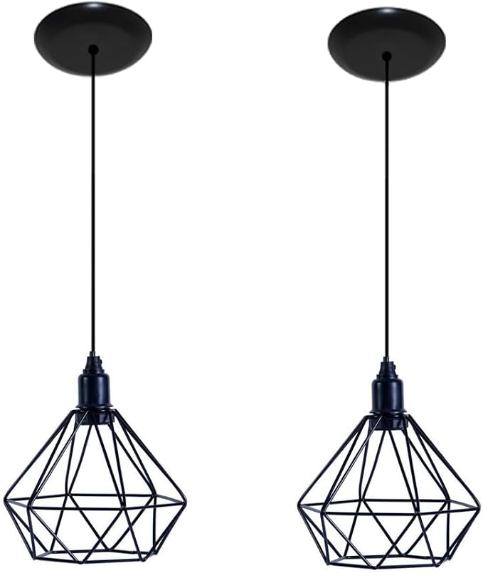 Kit com 02 Luminarias Pendente Aramado Modelo Diamante (Preto) - Imagem 3