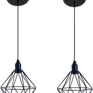 Kit com 02 Luminarias Pendente Aramado Modelo Diamante (Preto)