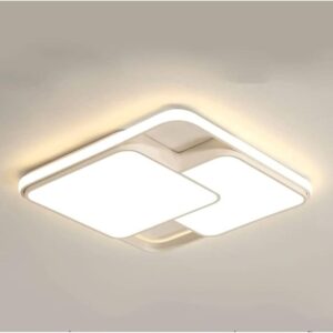 Luminária Lustre De LED Sobrepor Quadrada Bivolt 32W 3 Em 1 Com Luz Central Dupla Com Memorização de Cor Ideal Para Salas, Quartos, Cozinha Escritórios (Branco)