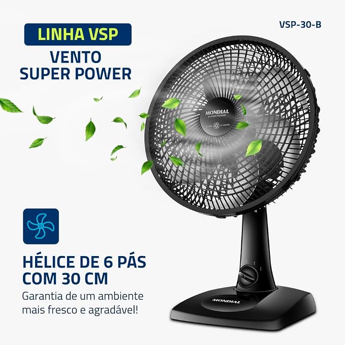 MONDIAL Ventilador de Mesa 30cm Super Power, Preto, 60W, 220V - VSP-30-B - Imagem 2