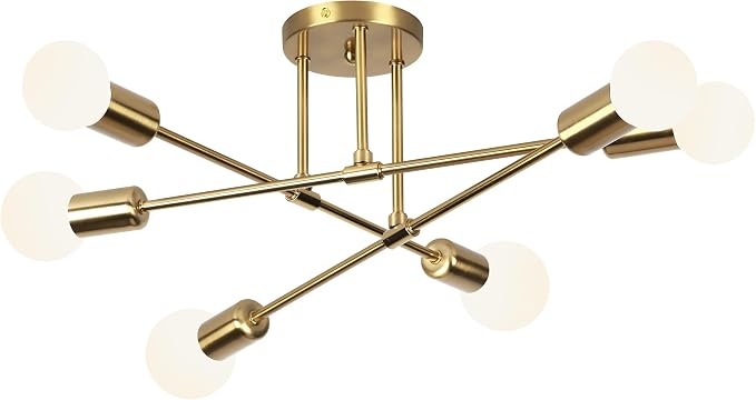 Luminária Pendente Dourada 6 Cabeças, Teto Regulável Para Cozinha e Sala