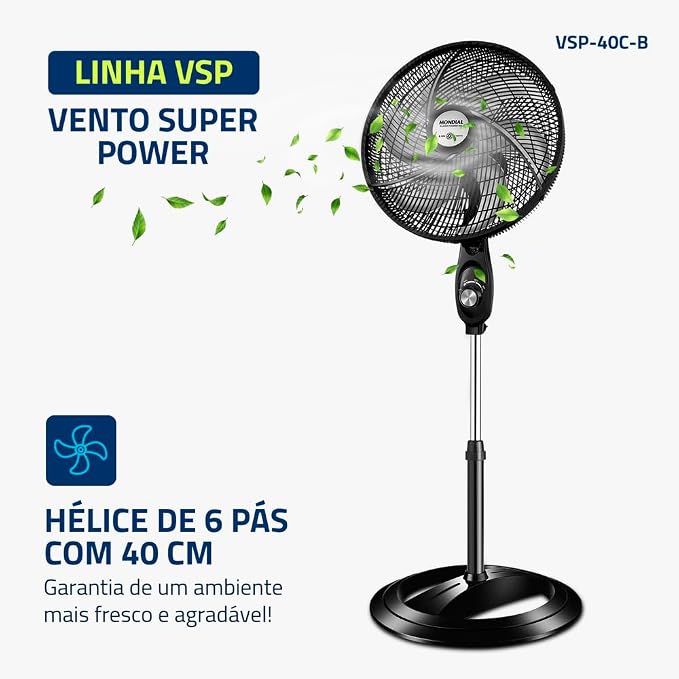 MONDIAL Ventilador Coluna 110V, 40cm, 6 pás, Super Power - VSP-40C-B - Imagem 2