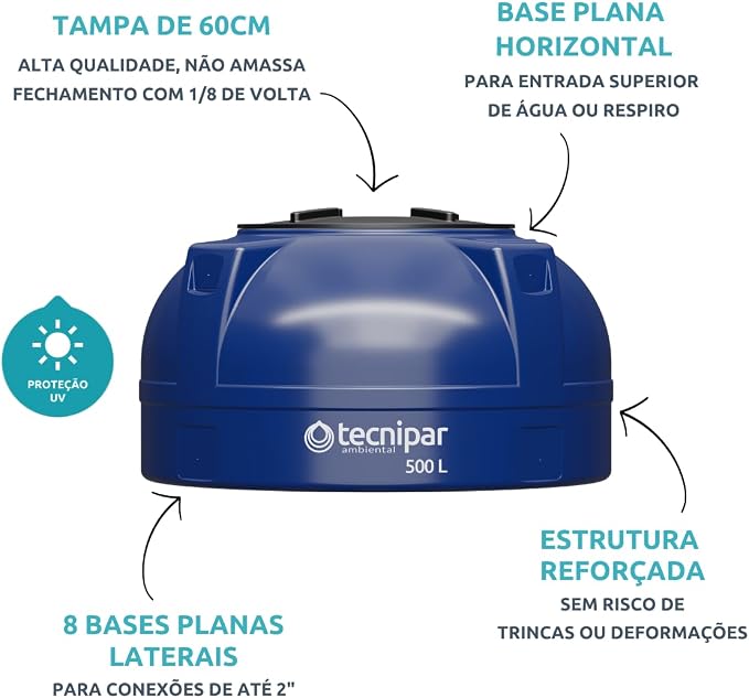 Caixa Água Tanque Polietileno Tecnipar 500 Litros - Imagem 2