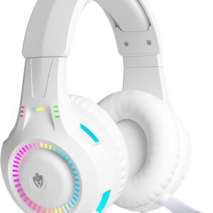 Fone De Ouvido Headset Gamer Luz Led RGB Compatível com Computador, Celular, Video Game (Branco)