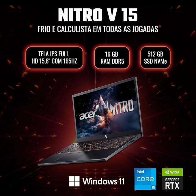Acer Nitro V 15 Notebook Gamer 15.6" Intel Core i5 RTX 4050 16GB Windows - Imagem 2