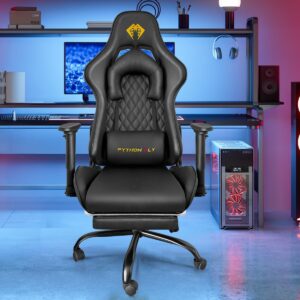 Cadeira Gamer Python Fly Deluxe, Design Ergonômico, Ajuste De 90-150 Graus, Design Preto E Dourado