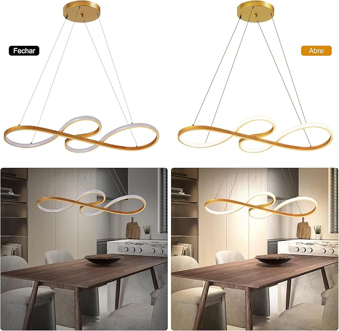 Luminária Pendente de LED Dourada, Moderna e Regulável 3000K-6000K - Imagem 4