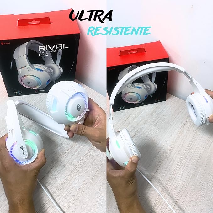 Fone De Ouvido Headset Gamer Luz Led RGB Compatível com Computador, Celular, Video Game (Branco) - Imagem 4