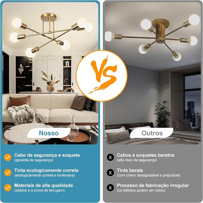 Luminária Pendente Dourada 6 Cabeças, Teto Regulável Para Cozinha e Sala - Imagem 3