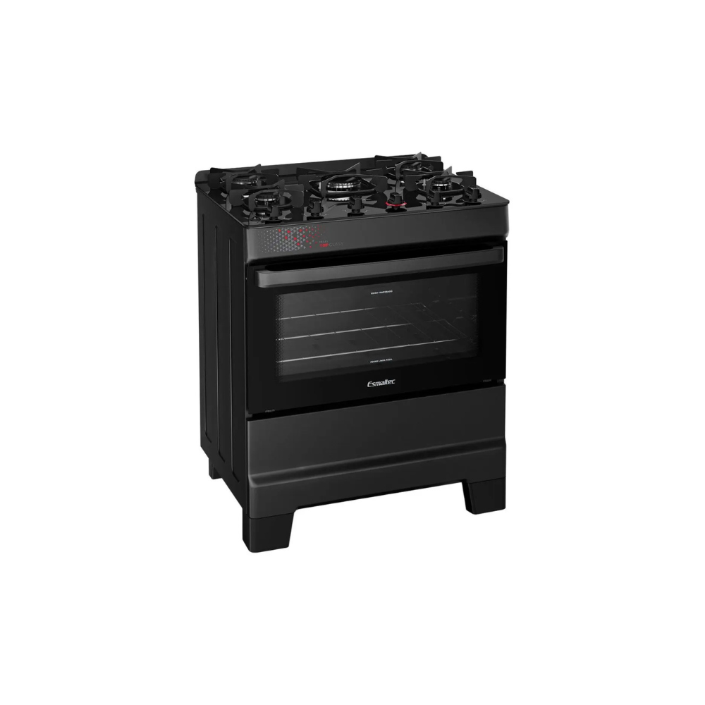 Fogão 5 Bocas Esmaltec Preto Mesa de Vidro Esmaltec Ideal Top Glass