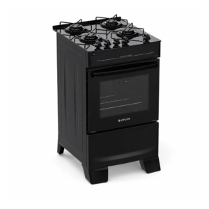 Fogão de Piso 4 Bocas Atlas Tropical Top Glass Preto Bivolt ,Mesa de Vidro, Acendimento Automático e Forno 48L