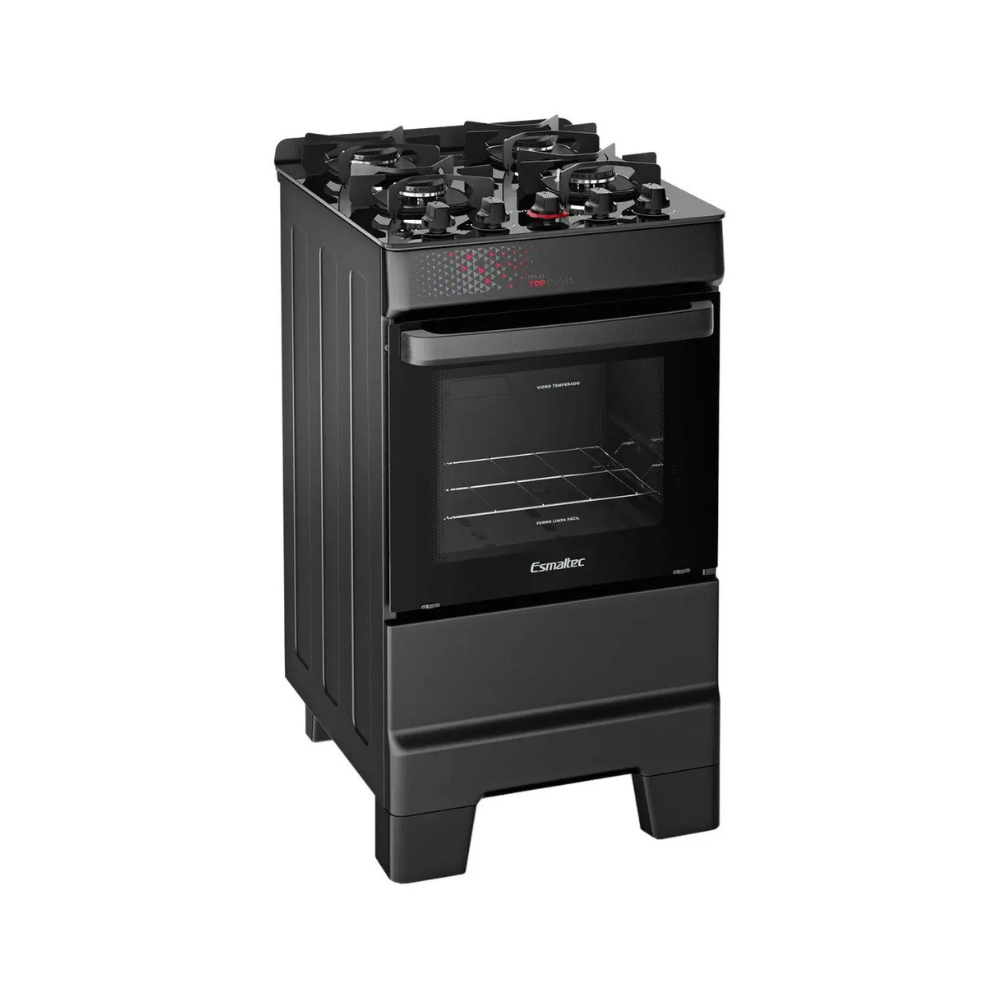 Fogão 4 Bocas Esmaltec Preto Mesa de Vidro Esmaltec Ideal Top Glass