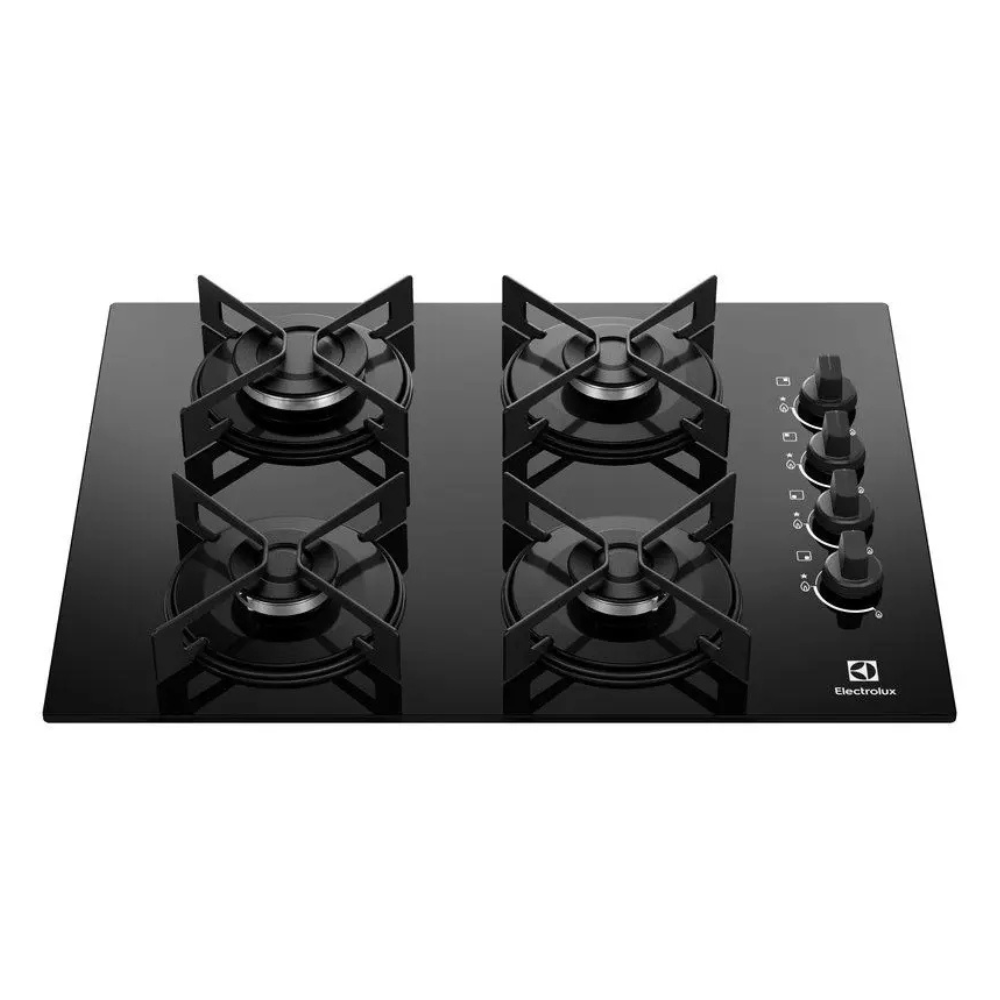 Cooktop 4 Bocas a Gás GLP Electrolux Mesa de Vidro Preto Acendimento Automático Efficient KE4GR