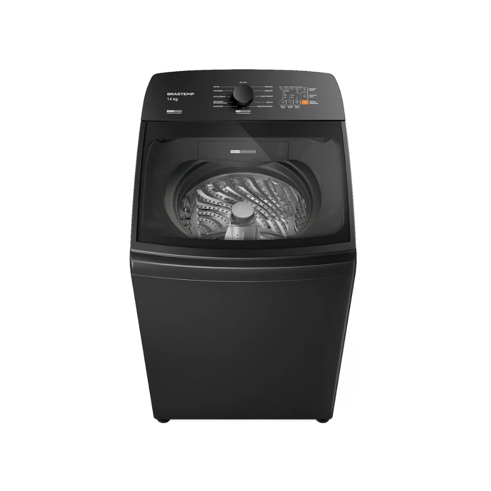 Lavadora de Roupas Brastemp 14kg Cesto Inox 12 Programas de Lavagem Cinza Platinum BWJ14A9