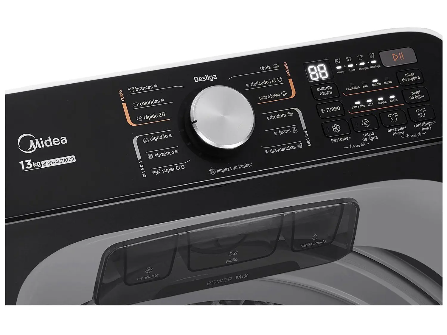 Lavadora de Roupas Midea 13kg Cesto Inox 13 Programas de Lavagem Branca Wave Agitator - Imagem 5
