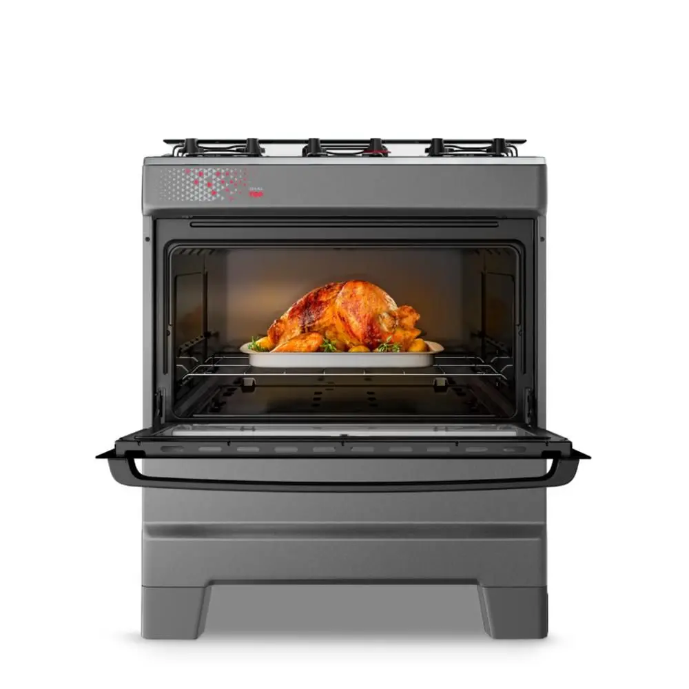 Fogão de Piso 5 Bocas Mesa Inox Tampa De Vidro IDEAL TOP 84 Litros Bivolt Esmaltec - Imagem 2