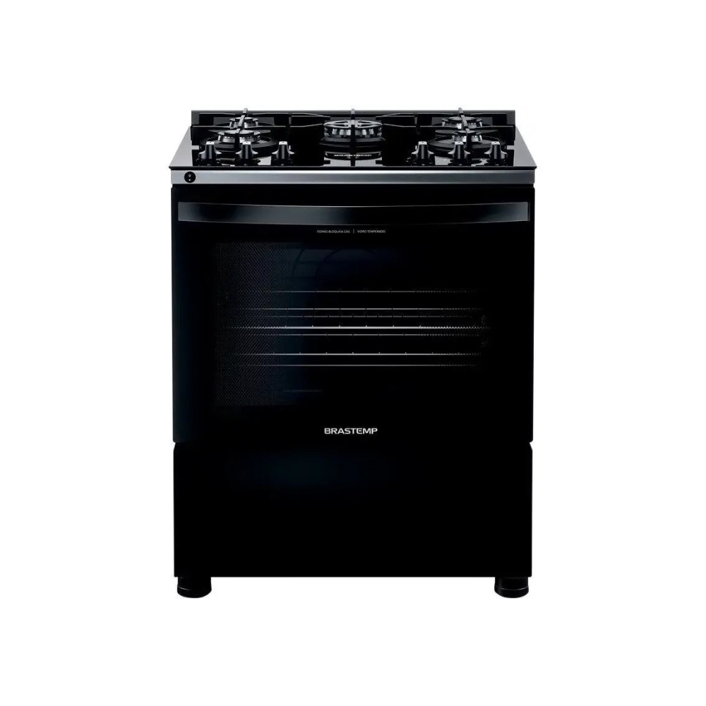 Fogão Brastemp 5 Bocas Preto Com Mesa de Vidro e Turbo Chama - BFS5VCE
