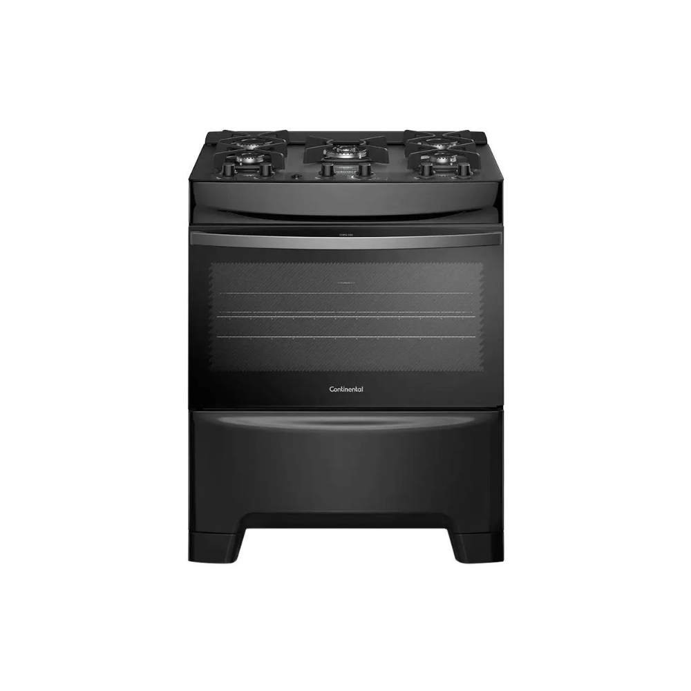 Fogão 5 Bocas Continental Inox Mesa de Vidro Preto Tripla Chama FC5GB