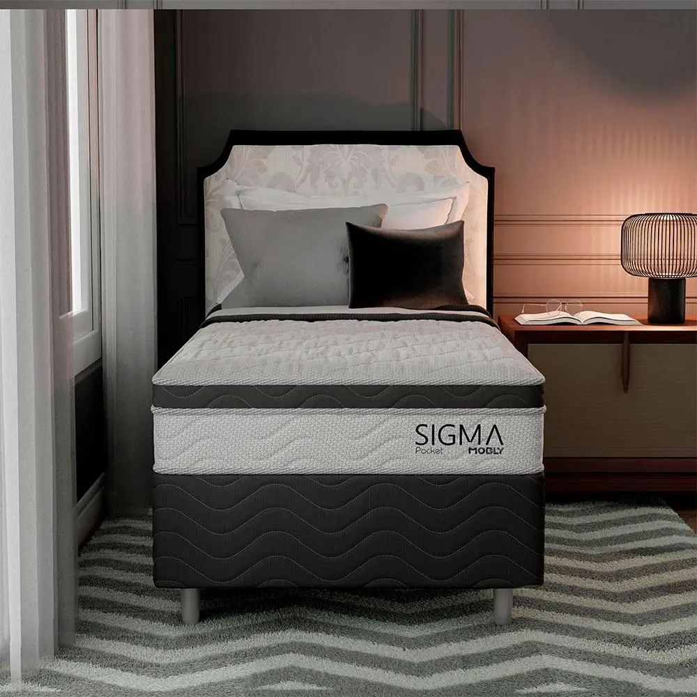 Cama Box com Colchão Solteirão Sigma Molas Ensacadas (22x108x198) Branco e Cinza - Modern - Imagem 6