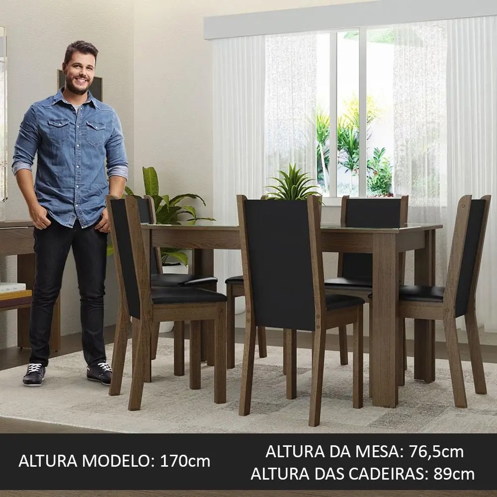 Conjunto Sala de Jantar Mesa Tampo de Vidro 6 Cadeiras Heloísa Madesa - Imagem 4