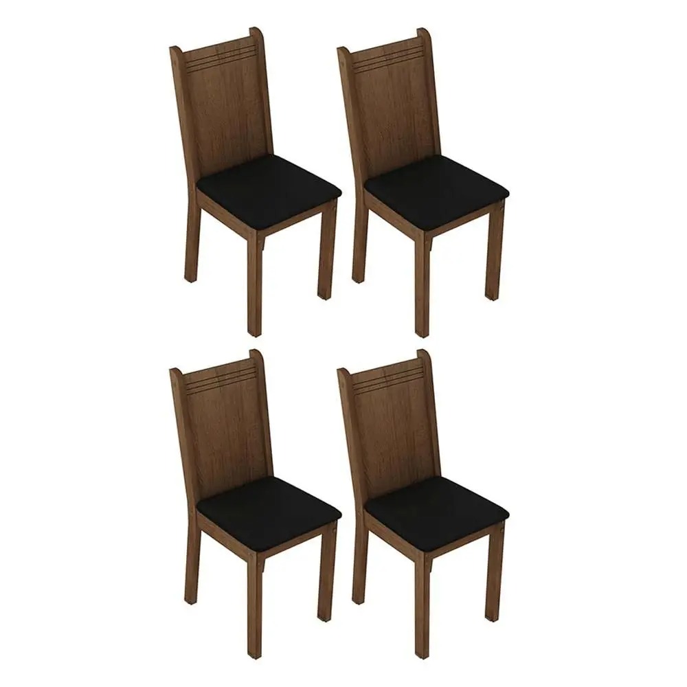 Conjunto Sala de Jantar Mesa Tampo de Vidro 4 Cadeiras Preto/Rustic Camélia Madesa - Imagem 8