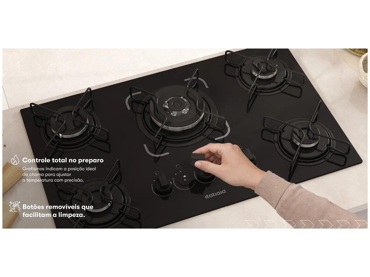 Cooktop 5 Bocas a Gás GLP Itatiaia Tripla Chama Preto Essencial - Imagem 2