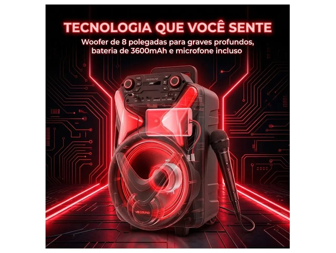 Caixa de Som Amplificada Bluetooth Vivensis Vibe Sound V8 Power 340W USB - Imagem 7