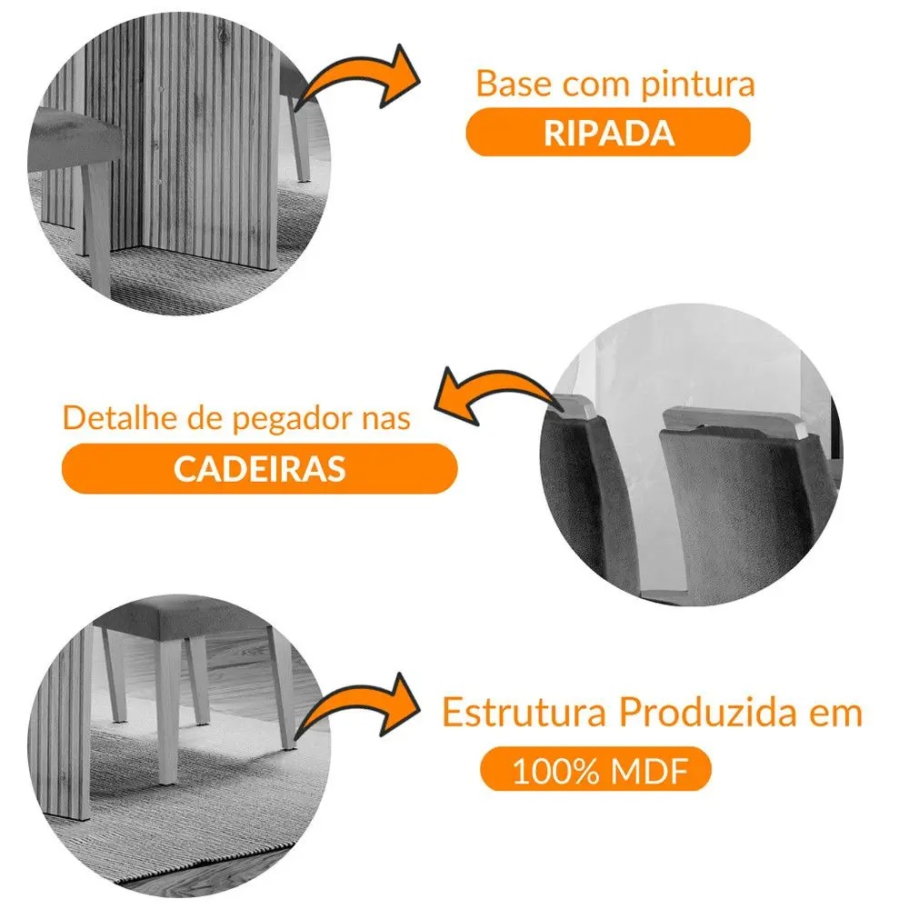 Sala de Jantar Mesa Olímpia 120CM MDF Canto Copo com 4 Cadeiras Carol Moderna - Imagem 5