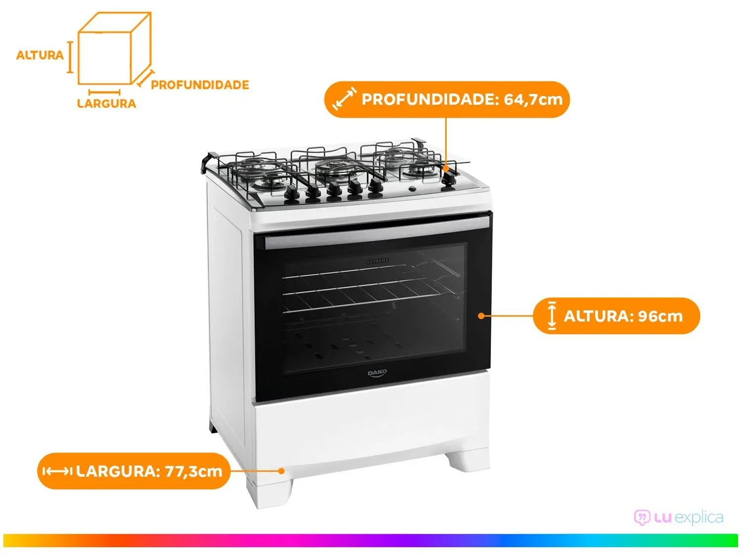 Fogão 5 Bocas Dako Com Mesa Inox Supreme Tripla Chama Bivolt - Imagem 6