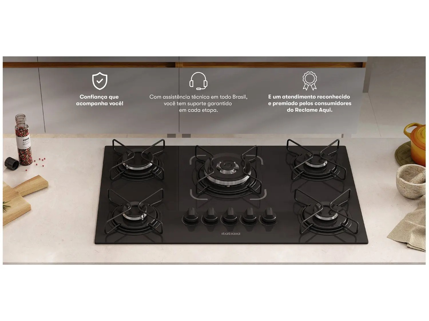 Cooktop 5 Bocas a Gás GLP Itatiaia Tripla Chama Preto Essencial - Imagem 3