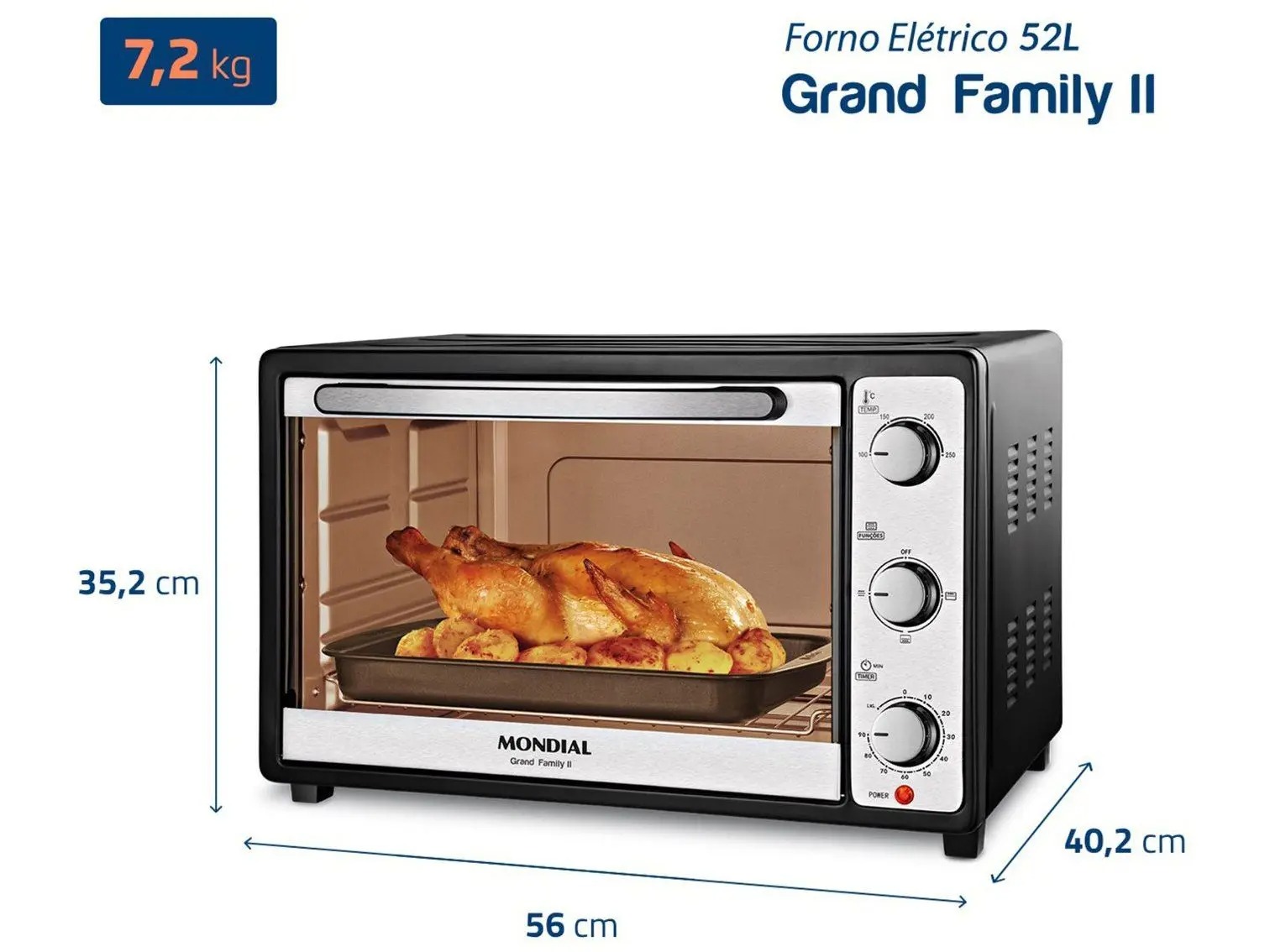 Forno Elétrico de Bancada Mondial Multifuncional 52L Preto e Prata Grand Family II FRN-52-B - Imagem 4