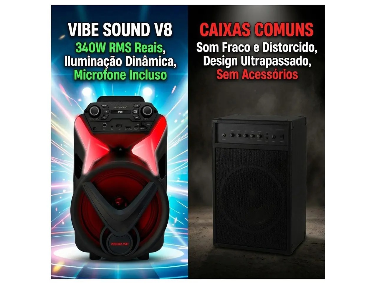 Caixa de Som Amplificada Bluetooth Vivensis Vibe Sound V8 Power 340W USB - Imagem 10