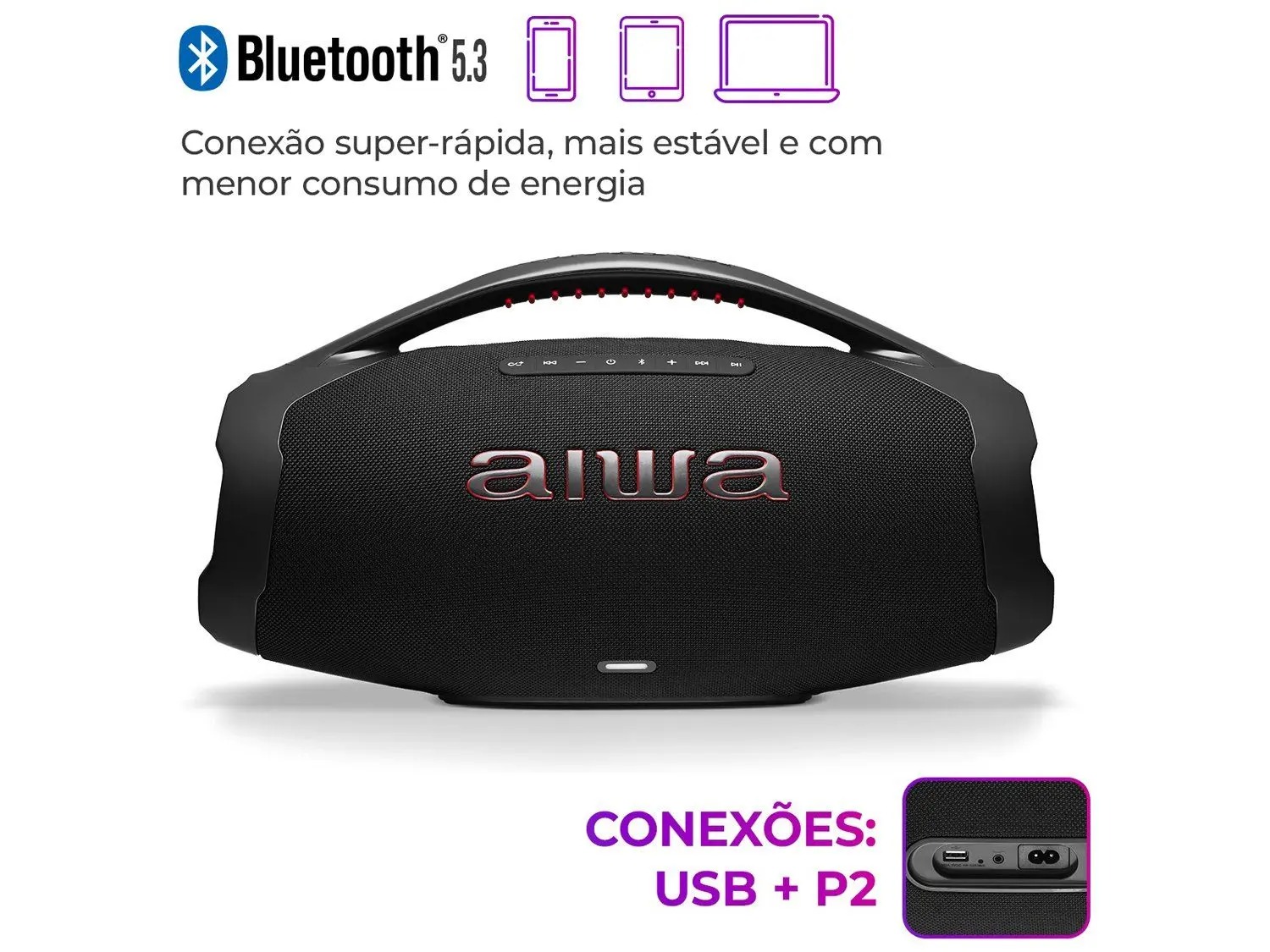 Caixa de Som Aiwa Boombox Plus AWS-BBS-01-B Bluetooth Amplificada 200W USB - Imagem 11
