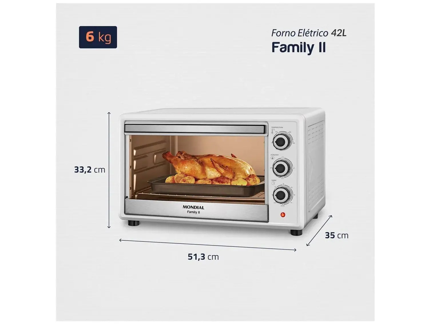 Forno Elétrico de Bancada Mondial Multifuncional 42L Branco e Prata Grand Family II FRN-42-W - Imagem 2