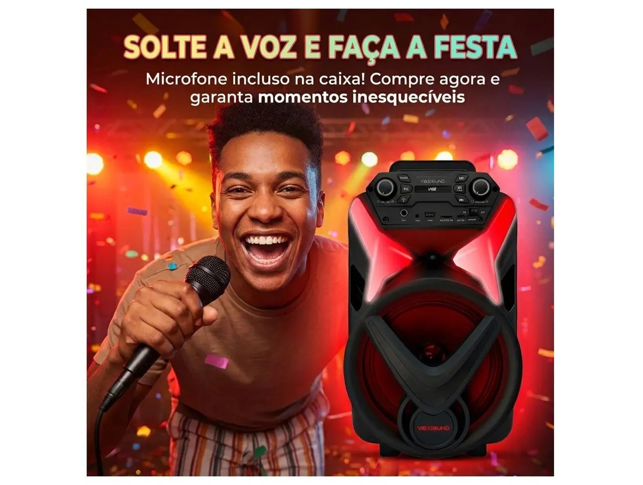 Caixa de Som Amplificada Bluetooth Vivensis Vibe Sound V8 Power 340W USB - Imagem 11