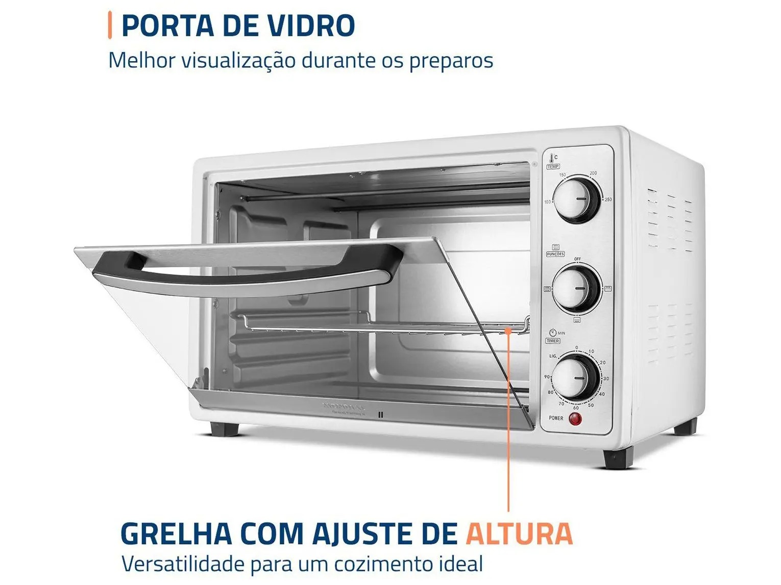 Forno Elétrico de Bancada Mondial Multifuncional 52L Branco e Prata Grand Family II FRN-52-W - Imagem 3