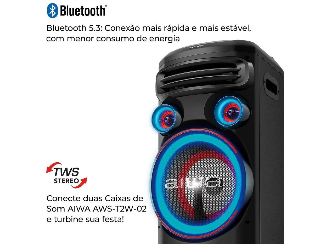 Caixa de Som Torre Aiwa AWS-T2W-02 Bluetooth 2300W RMS Amplificada - Imagem 10
