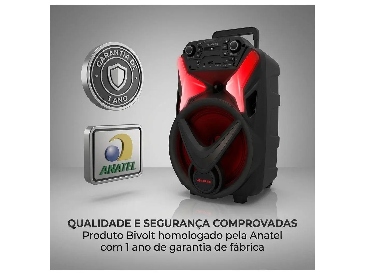 Caixa de Som Amplificada Bluetooth Vivensis Vibe Sound V8 Power 340W USB - Imagem 12