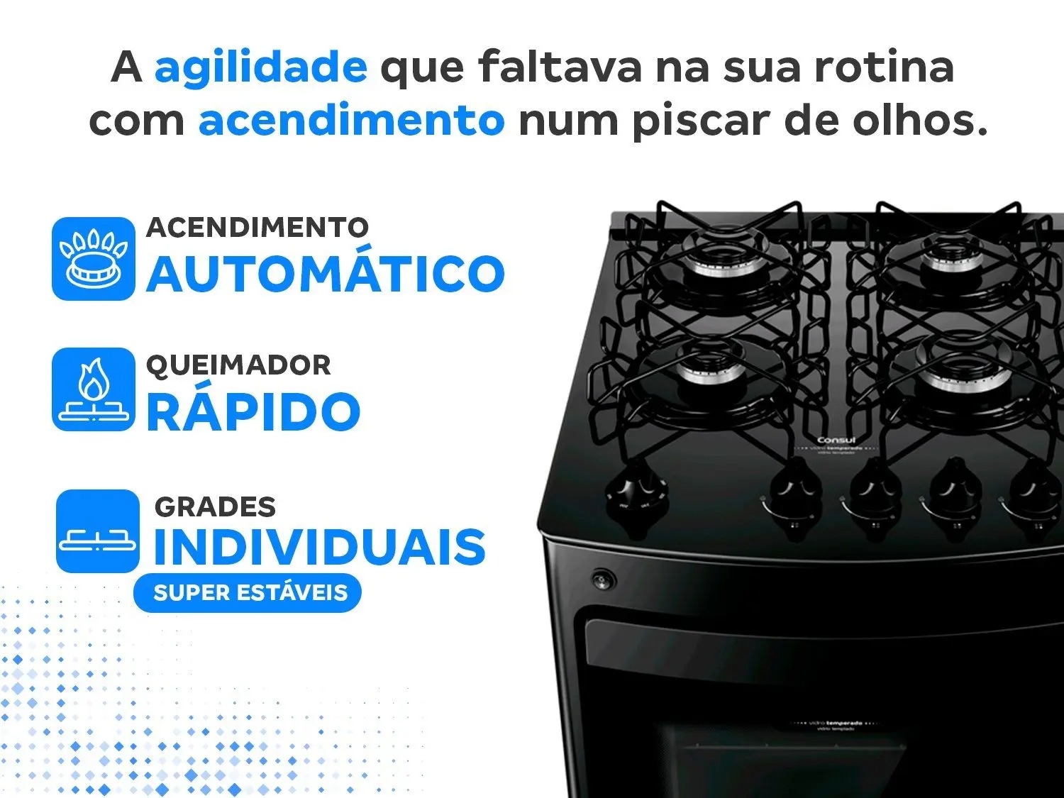 Fogão 4 Bocas Consul Preto Mesa de Vidro CFO4VBE - Imagem 3