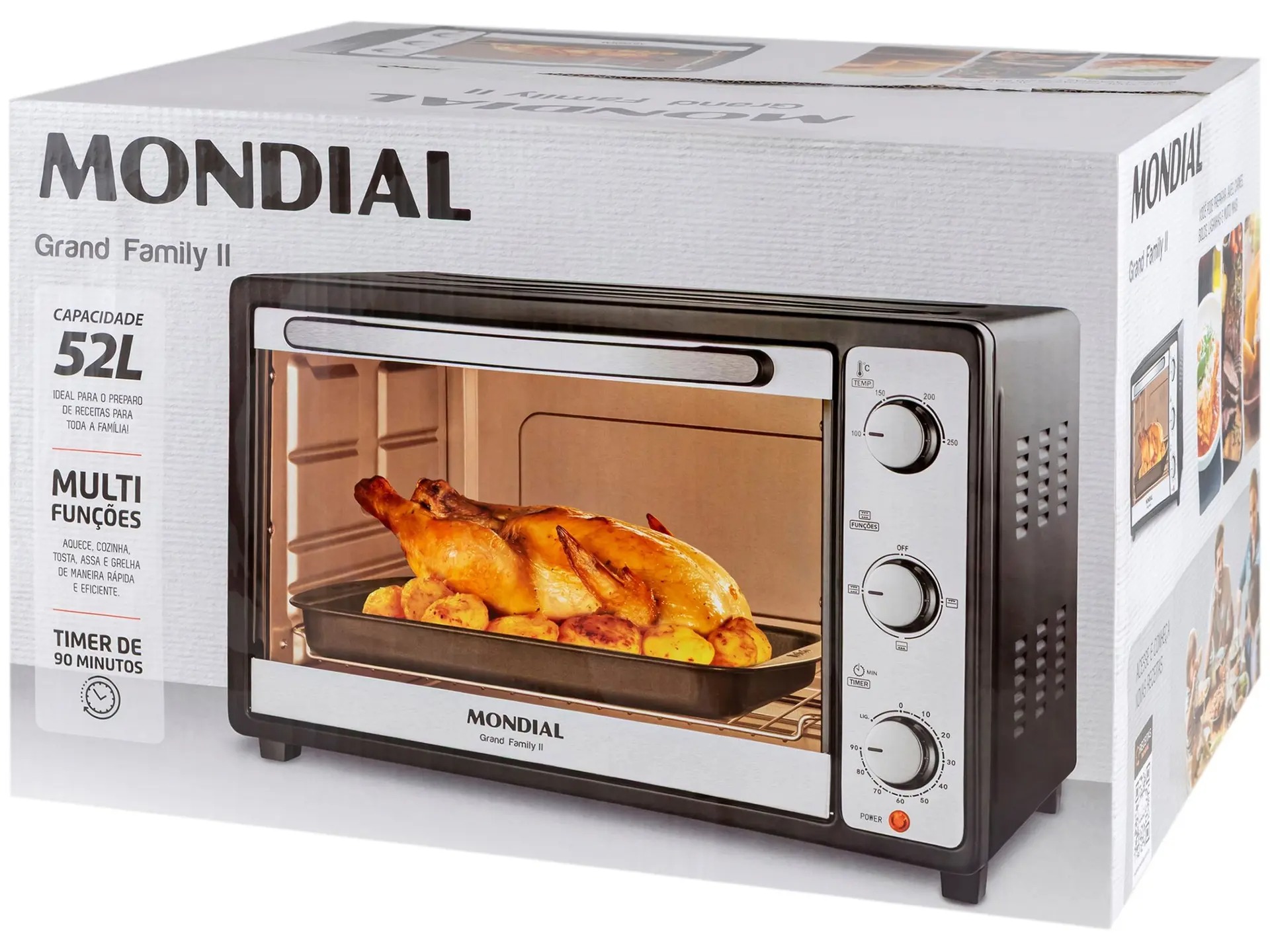 Forno Elétrico de Bancada Mondial Multifuncional 52L Preto e Prata Grand Family II FRN-52-B - Imagem 10
