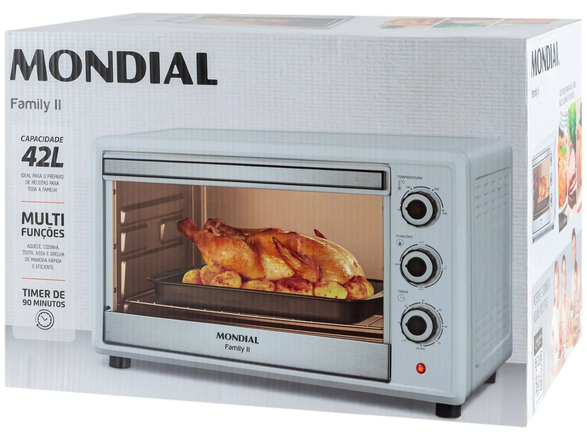 Forno Elétrico de Bancada Mondial Multifuncional 42L Branco e Prata Grand Family II FRN-42-W - Imagem 6