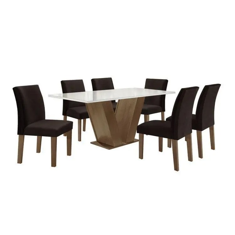 Conjunto Sala de Jantar Mesa Tampo de Vidro 6 Cadeiras Espanha Yescasa - Imagem 13