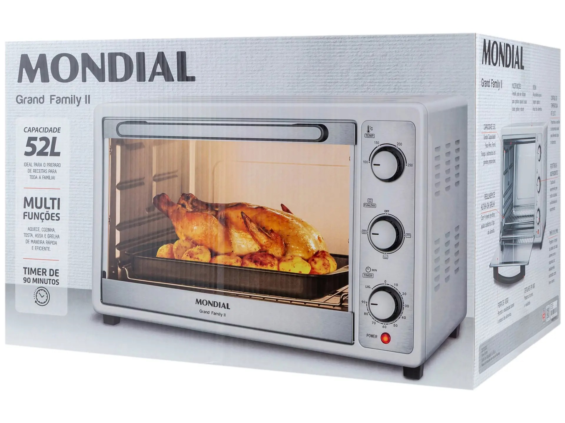 Forno Elétrico de Bancada Mondial Multifuncional 52L Branco e Prata Grand Family II FRN-52-W - Imagem 10
