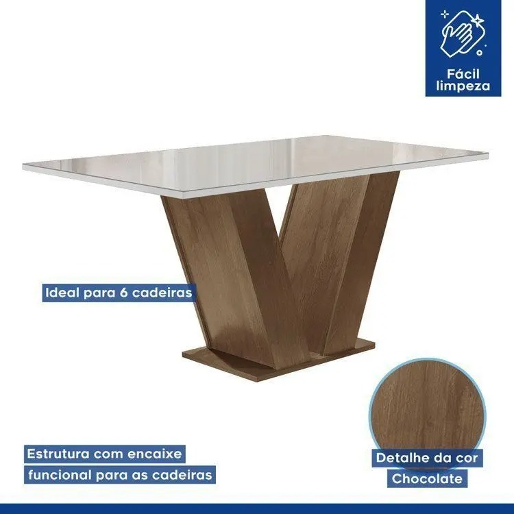 Conjunto Sala de Jantar Mesa Tampo de Vidro 6 Cadeiras Espanha Yescasa - Imagem 16