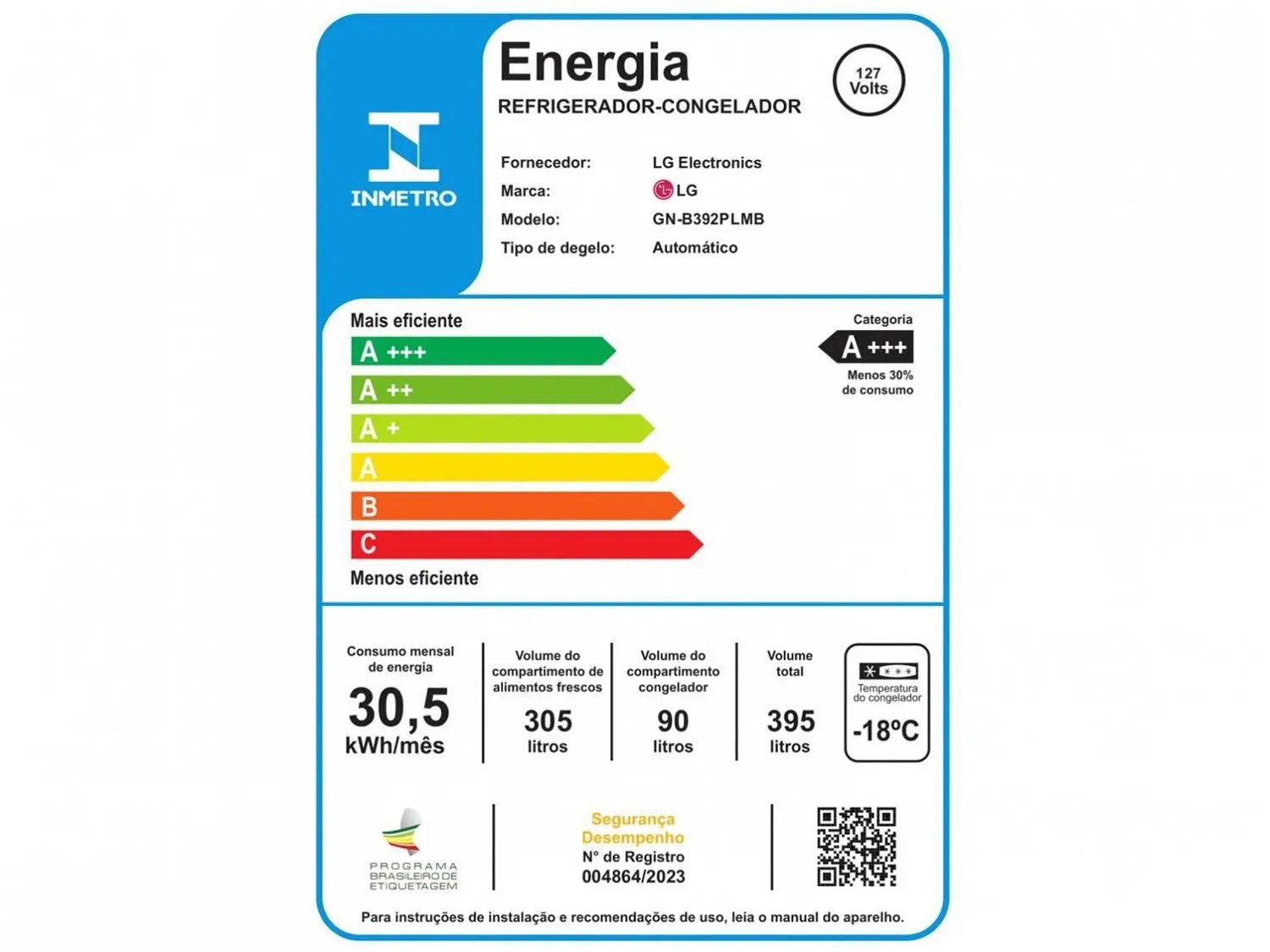 Geladeira/Refrigerador LG Frost Free Duplex 395L - GN-B392PLM Compressor Inverter - Imagem 8