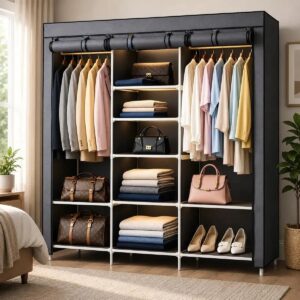 Armário Guarda Roupa Organizador Dobrável Desmontável Portátil de 3 colunas Cinza Suporta 30Kg - Genérica