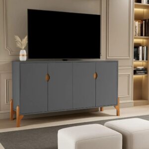 Rack Para Tv ou Aparador Buffet Pés Madeira 4 Portas Tamires Cor Cinza - MJM Casa dos Móveis