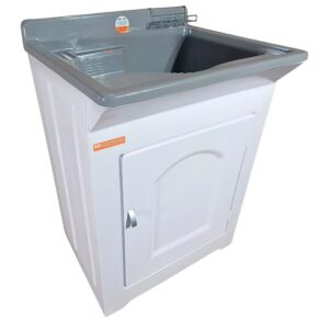 Tanque De Lavar Roupa Em Fibra 40L Esfregadeira Lateral Com Gabinete Plástico ABS impermeável para área extrna - Stilofibras